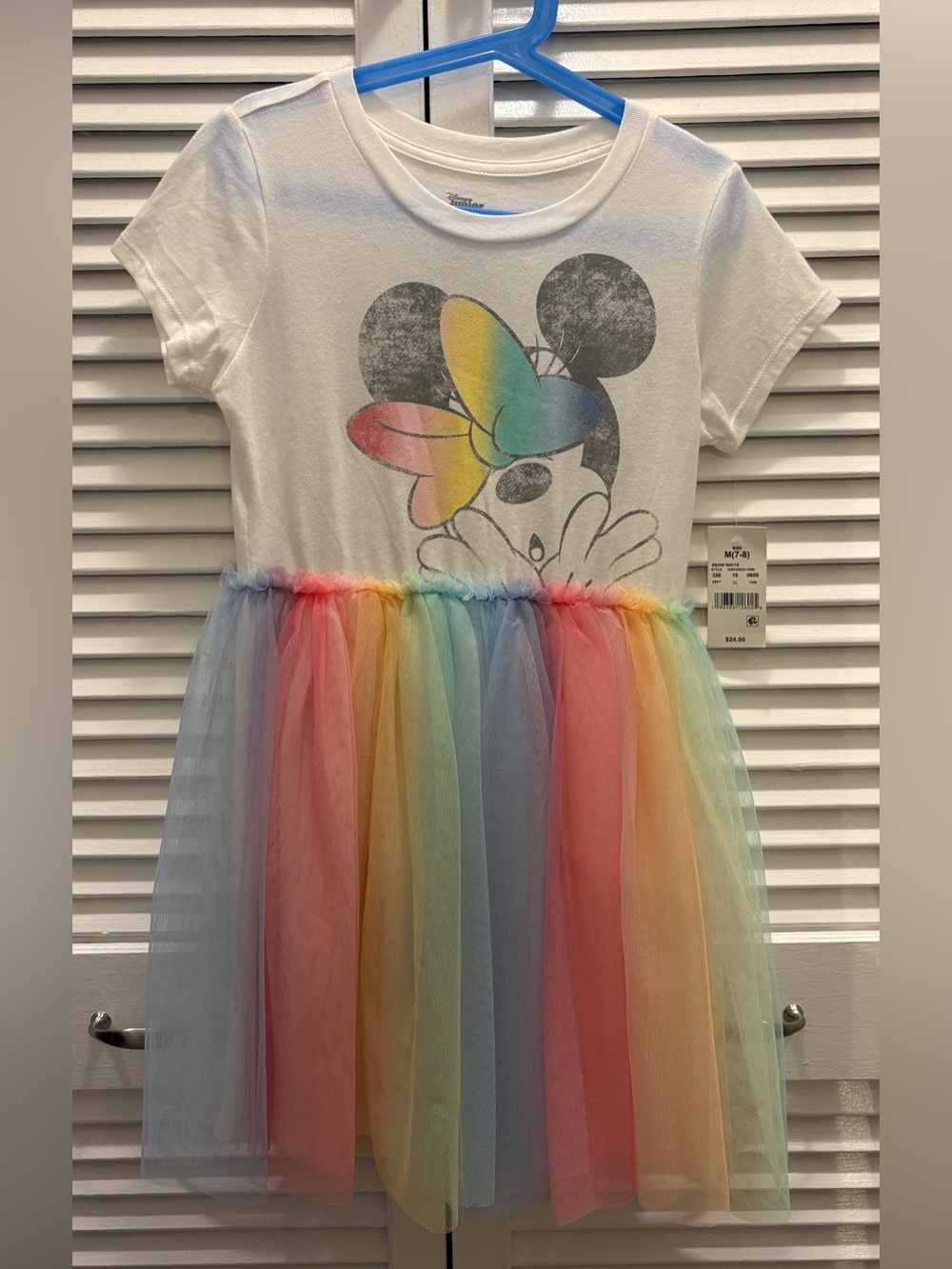 NWT Girls Disney Junior Minnie Mouse Dress w/ Rainbow Tulle Skirt size M (7-8)